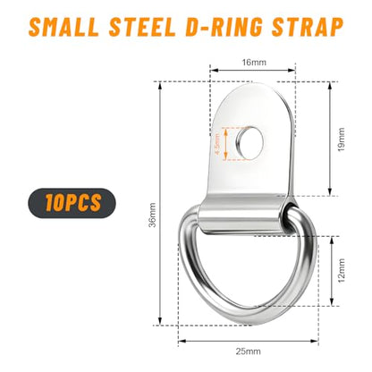 10 PCS D-Ring Tie Down Anchors, Small Metal Cargo Surface Mount Lashing Rings, Heavy Duty Anchor Points Load-Bearing Brackets for Van Truck Trailer Boat Cargo Securing (Silver) - color: Silver