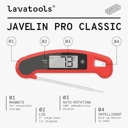 Lavatools Javelin® PRO Classic Ultra-Fast 2-Second Professional Digital Instant Read Meat Thermometer for Grill and Cooking, Auto-Rotating Backlit Display, IP65 Water Resistant – Olive - color: Olive