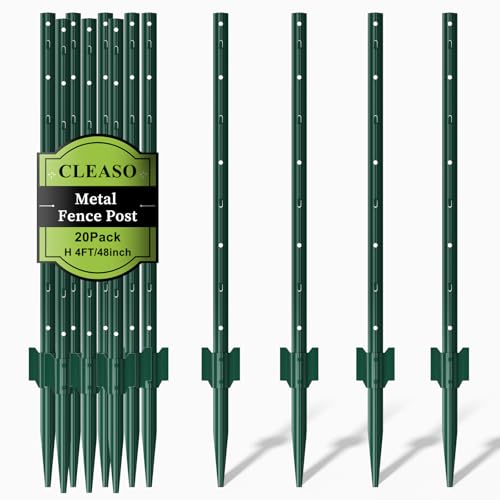 Metal Fence Posts for Wire Fencing,Heavy Duty U Post 4 FT Green | 20 Packs Rustproof Powder-Coated Steel Fence Stakes, No-Dig Fence Posts for Farm, Orchard, Yard & Temporary Fencing - color: Green, size: 4FT-20P