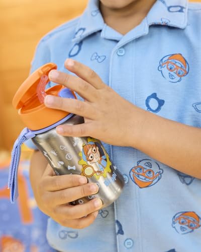 Skip Hop x Blippi Toddler Stainless Steel Water Bottle, BPA-Free Toddler Water Bottle with Pop-Up Lid & Flexible Straw Holds 12oz. Age 12m+ - color: Blippi