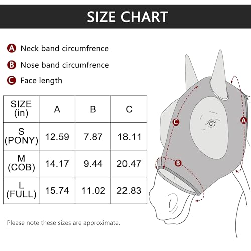 Stretchy Horse Fly Mask with Ears, Large Eye Space Violet Cob - color: Violet, size: Cob