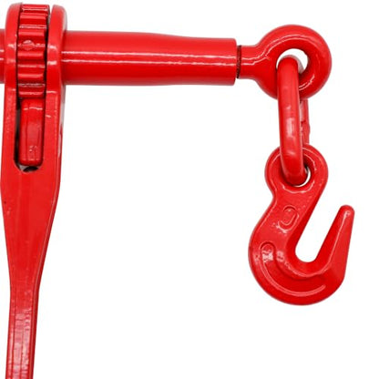 Ratchet Chain Binders 5/16" to 3/8" G70, 4 Pack Heavy Duty Load Binders with Grab Hooks, 5,400 lb Working Load Limit, Forged Steel Chain Binders for Flatbed Truck, Cargo Securement