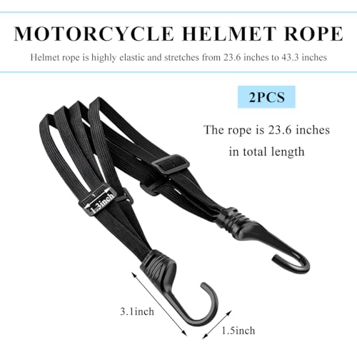2 PCS Motorcycle Helmet Rope, 23.6" Mesh Helmet Elastic Strap Strong Tie Down with 2 Hooks, Adjustable Bungee Cords Fixed Strap for Motorcycle Bicycle Helmets Luggage Rack