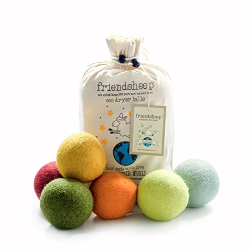 Friendsheep Wool Dryer Balls, Organic Reusable Fabric Softener Alternative for Laundry, Handmade, Fair Trade, Hypoallergenic, Eco-Friendly, Plastic-Free (6 Pack XL - Harvest Moon) | Reusable fabric softener alternative Organic wool, handmade, fair trade,