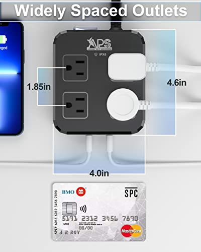 Qiyuan Outdoor Power Strip Weatherproof 6FT Extension Cord 4 Outlets 3 USB - size: 6FT