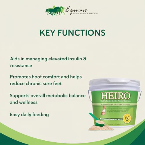 HEIRO Healthy Equine Insulin Rescue Nutritional Supplement for Horses, Natural Herbal Blend with Magnesium & Vitamin E, Supports Normal Metabolic Function & Hoof Comfort (180 Servings) - size: 180 Servings
