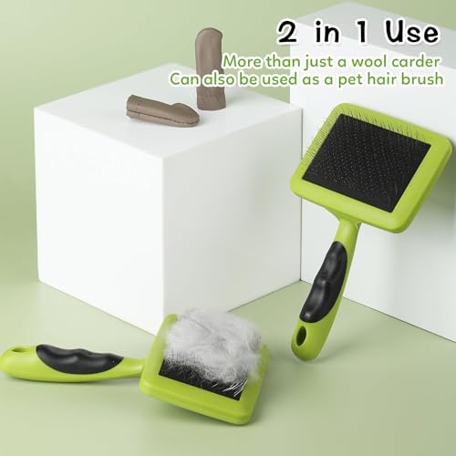 2 Pcs 7.67" x 4.48" Large Wooden Wool Carders for Needle Felting - color: Green Wool Carders