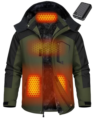 Wulcea Graphene Heated Jacket for Men Fur Lined with Large Capacity Battery Pack - color: Green Fur Lined, size: Medium
