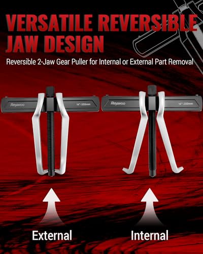 Reywoo 14" 2-Jaw Gear Puller for External (12.4" Max) & Internal (16.1" Max) Pulling, Heavy-Duty Bearing, Flywheel, Pulley and Gear Remover Tool, Adjustable CR-V Steel - size: Max External 12.4"