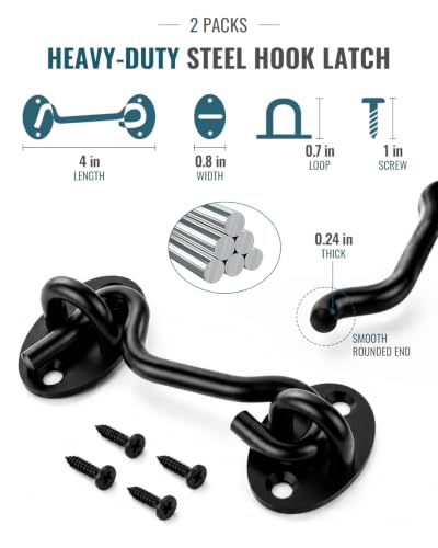 Barn Door Lock Latch Gate Latch Screen Sliding Door Hardware RV Accessaries | 2 Pack 4 Inch Hook and Eye Latch Stainless Steel Heavy Duty Cabin Hooks Door Latch for Wooden Fence Shed Door Window Cabinet