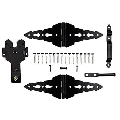 National Hardware Deluxe Latches Decorative Strap Hinges Gate Kit, Black | Includes 2 T-Hinges, Latch with Strike, Pull and Screws for Wood Fence Gates, Barn and Shed Doors - size: (Pack of 1)