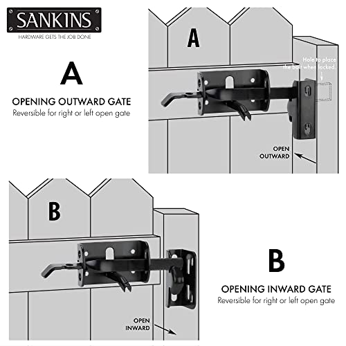 Thumb Gate Latch Hardware for Wooden Fence Heavy Duty, Self Closing Door Latches with 8" Decorative Handle, Gate Lock Kit for Outdoor Garden, Pool, Metal Gate, Vinyl Fence, Steel, Black Finish