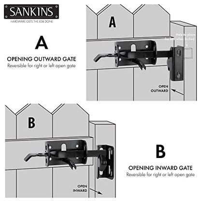 Thumb Gate Latch Hardware for Wooden Fence Heavy Duty, Self Closing Door Latches with 8" Decorative Handle, Gate Lock Kit for Outdoor Garden, Pool, Metal Gate, Vinyl Fence, Steel, Black Finish