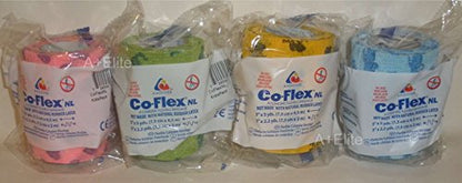 Coflex ANDOVER CO-FLEX NL Kids Pack 4-Pack 3" x 5Yds Cohesive Flexible Elastic Latex Free Bandage Compression Self Adherent Wrap Neon Purple Yellow Blue For Children Animals Pets Cats Dogs Horses