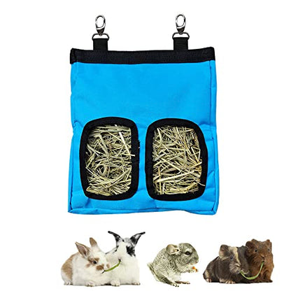 RIOUSSI Guinea Pig Hay Feeder, Hanging Rabbit Hay Feeder Bag. Blue - color: Blue
