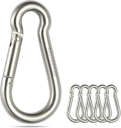 sprookber Stainless Steel Spring Snap Hook Carabiner - 304 Stainless Steel Caribeener Clips, Set of 6 - color: Silver, size: 6.2 Inch