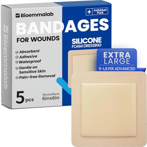 Large Waterproof Bandages 6x6 Silicone Foam Dressing Sensitive Skin, 5 PCS - style: 6"X6"(5PCS)