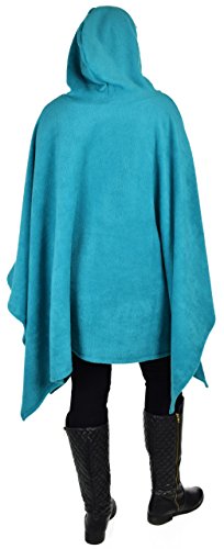 Dare2BStylish Women Poncho Style Hoodie Sweater Fleece Cover Up for Cold Weather - color: Teal