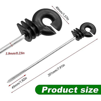 25PCS Straight Electric Fencing Insulators Ring Insulator Long Arm Multi Purpose Insulator for Wooden Post for Polytape Polywire Tape Rope Electric Wire