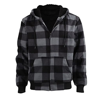 Facitisu Winter Heavy Warm Sherpa Lined Fleece Plaid Flannel Jacket Men Plus Size S-5XL Big&Tall Mens Coat - color: H-grey, size: 4X-Large