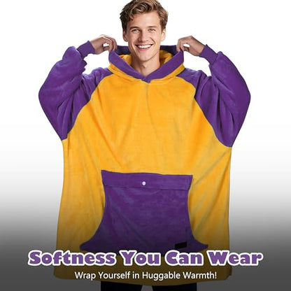 Catalonia Oversized Blanket Hoodie, Wearable Fleece Blanket Sweatshirt - color: Purple and Gold Sports