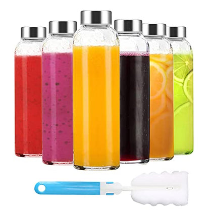 Luxfuel 18 oz Glass Water Bottles, Clear Glass Bottles with Lids 6 Pack - color: Clear Glass Bottle 6Pack, size: 18oz