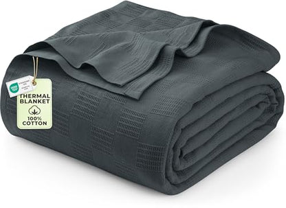 Utopia Bedding 100% Cotton Thermal Blanket Smoke Gray Full, 90x84 Inches - color: Smoke Gray, size: Full