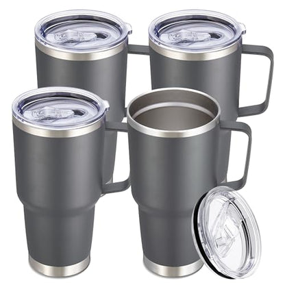 30 oz Stainless Steel Tumblers Bulk with Handle and Lid, 4 Pack - color: Gray