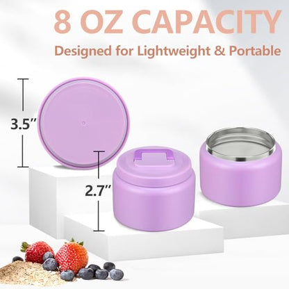 PIQUEBAR 8oz Kids Thermo for Hot Food,Small Lunch Thermo Food Container Stainless Steel,Easy Open Wide Mouth Thermo for Hot Cold Food for Preschool Travel - color: Pure Purple