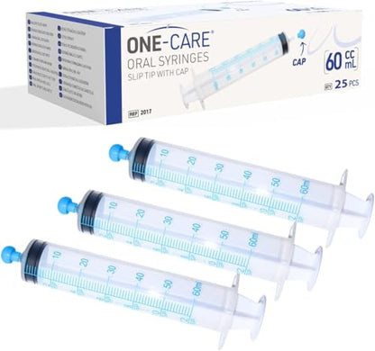 ONE-CARE Oral Syringe, 60 mL, Slip Tip, with Cap, 25 Count - size: 60ml