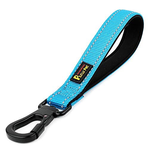 PLUTUS PET 10” Short Dog Leash, Reflective Nylon Padded Handle, Strong Traffic Leash with Carabiner Clip, Perfect for Large or Medium Dogs（10”，Blue | Reflective, Heavy Duty Strong Nylon, Traffic Leash with Carabiner Clip for Training Walking (10", Light B