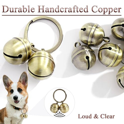2 Extra-Loud Copper Dog Bells for Medium-Large Dog Collars - color: Glossy Bronze, size: Large