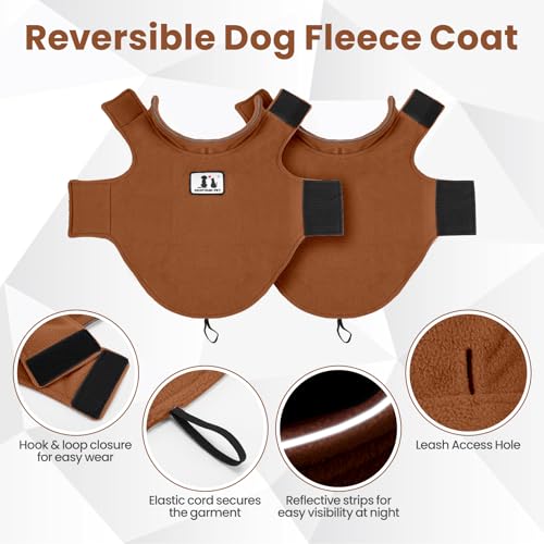 DENTRUN Reversible Dog Winter Coat, Windproof Polar Fleece Reflective Vest - color: Brown, size: Small