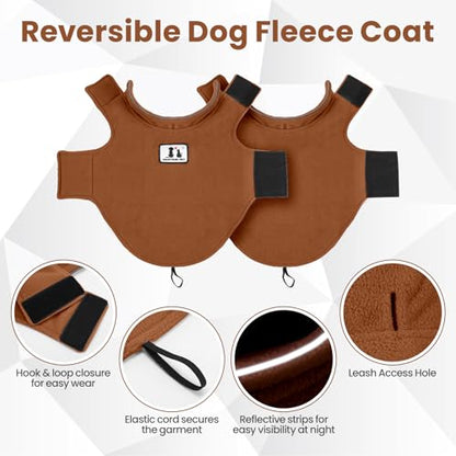 DENTRUN Reversible Dog Winter Coat, Windproof Polar Fleece Reflective Vest - color: Brown, size: Small
