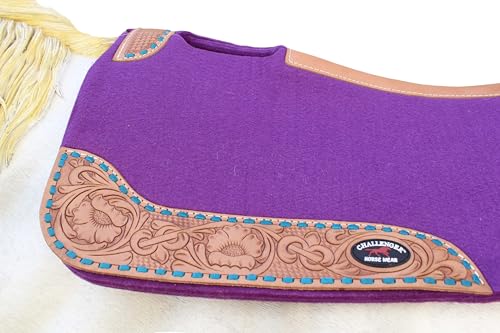 30"x 30" Horse SADDLE PAD Western Contoured Wool Felt Moisture Wicking 39RT - color: Purple Tan Leather, size: 30" Spine x 15" Drop, 3/4" Thick