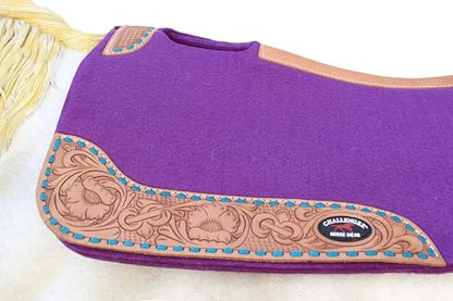 30"x 30" Horse SADDLE PAD Western Contoured Wool Felt Moisture Wicking 39RT - color: Purple Tan Leather, size: 30" Spine x 15" Drop, 3/4" Thick