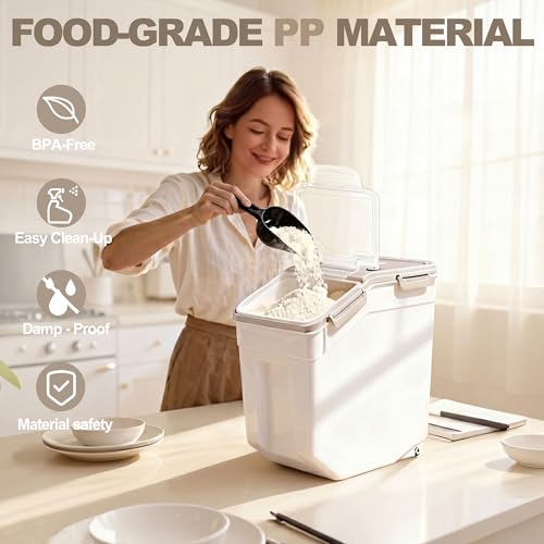 RUIAN 2Pcs Large Flour Storage Container 50Lb Rice Storage Containers,Grey - color: Gray 2Pack 50Lb