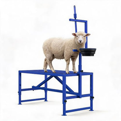 Heavy Duty 400LBS Goat Stand with Feed Bin, 35 Inch Goat Milking Stand Adjustable Headpiece & Legs, Livestock Table for Grooming, Shearing, Physical Examination, Blue - color: Blue 35inch