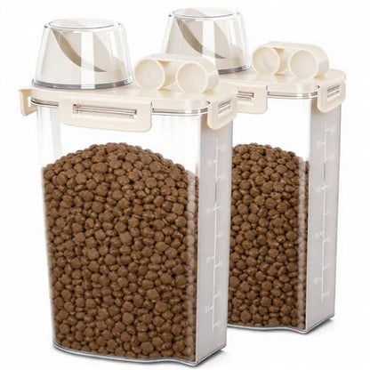 2 Lbs Small Cat Dog Food Storage Container for Bird Seed, Pet Food, 2 Pack - color: Two Beige