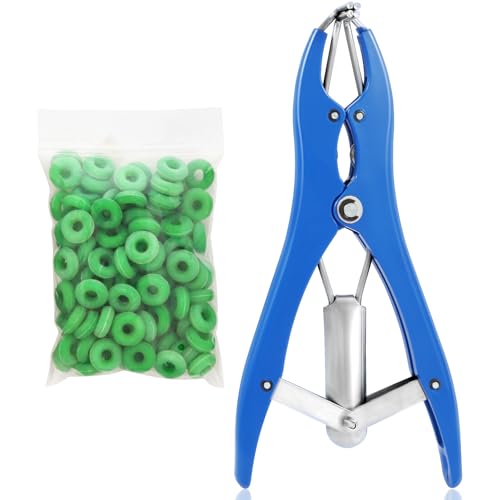 Humane Livestock Banding Kit - Professional Elastrator Tool with 100 High-Elasticity Bands for Goats, Lambs, Calves - Safe, Quick & Stress-Free Animal Management Solution