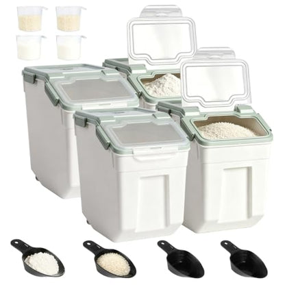 RUIAN Flour Storage Container 50lb Airtight Food Storage Bin(Green,4pcs) - color: Green,4pcs,50lb