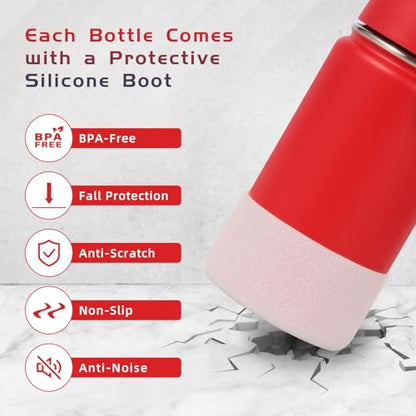 Volhoply 14oz KIds Stainless Steel Insulated Leakproof Water Bottle with Straw Lid and Silicone Boot,BPA-Free Easy Use for Boys&Girls,Double Wall Vacuum Bottles(Red,1) - color: Red