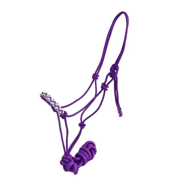 EU Equestrian Braided Nylon Cowboy Knot Rope Halter with Painted Cross & Navajo Design - color: Purple