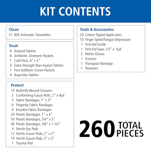 First Aid Only 91248 OSHA-Compliant First Aid Kit, All-Purpose 50-Person Emergency First Aid Kit for Business, Worksite, Home, and Car, 260 Pieces