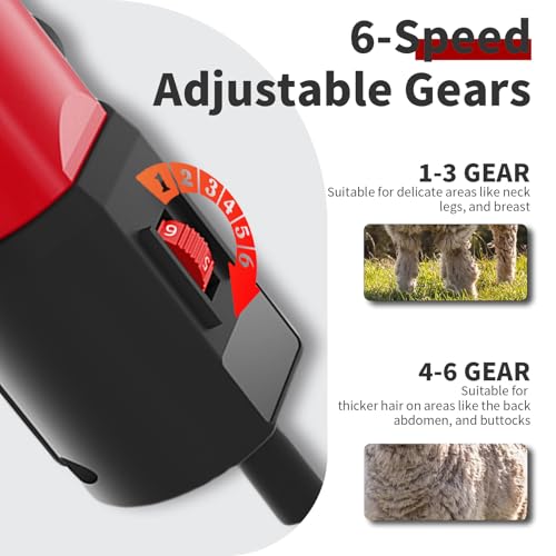 1200W Sheep Shears Clippers, 3200RPM 6-Speed Adjustable Heavy Duty Electric Sheep Shears for Dogs and Farm Livestock Grooming, 13T Blades, Professional Thick Coat Dog Clippers for Alpacas, Goats (RED) - color: Strawberry Red