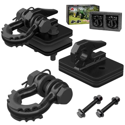 Tractor Bucket Grab Hook with 5/8" D-Ring Shackle Combo, Bolt-On Tow Hook and D-Ring Shackle, Matching Backing Plate, Rubber Gaskets & Isolators, 20000LBS Breaking Strength, 2 Set, Black&Black - color: Black&Black