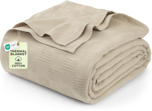 Utopia Bedding 100% Cotton Thermal Blanket Khaki Queen, 90x90 Inches - color: Khaki, size: Queen