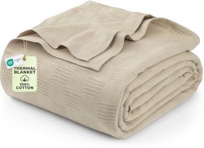 Utopia Bedding 100% Cotton Thermal Blanket Khaki Queen, 90x90 Inches - color: Khaki, size: Queen