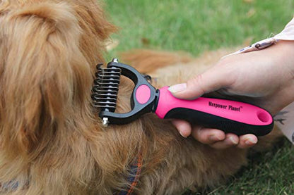 Maxpower Planet Pet Grooming Brush - Double Sided Undercoat Rake for Dogs & Cats, Extra Wide Brush to Reduce Shedding by 95% (Pink, S) | Pink, Double Sided, Removes Mats & Tangles, Thick Fur, Skin-Friendly Rounded Teeth, Non-Slip Handle, Extra Wide - colo