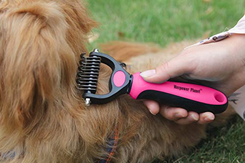 Maxpower Planet Pet Grooming Brush - Double Sided Undercoat Rake for Dogs & Cats, Extra Wide Brush to Reduce Shedding by 95% (Pink, S) - color: Pink, size: Small